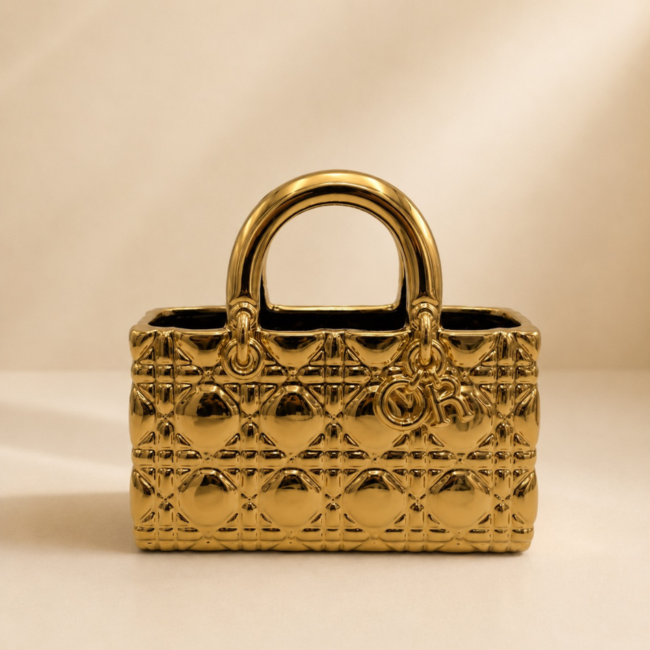Gold Quilted Handbag Vase 22cm – Ceramic Handbag Vase