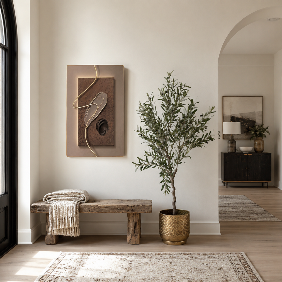 Gold Ribbon Sculpted Framed Wall Art 60 x 90cm Bronze and Taupe