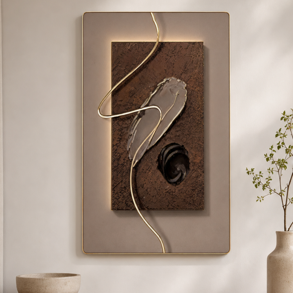 Gold Ribbon Sculpted Framed Wall Art 60 x 90cm Bronze and Taupe