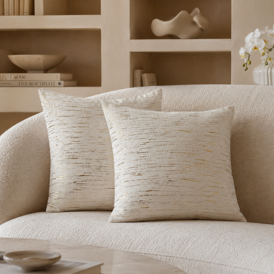 Cream and Metallic Gold Streak Cushion Cover – 45 x 45cm