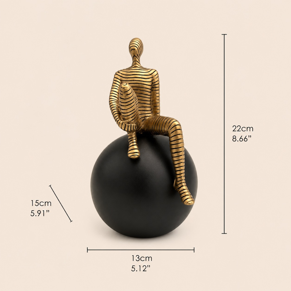 Gold Striped Figure on Black Ball 22cm – Resin Sculpture Ornament
