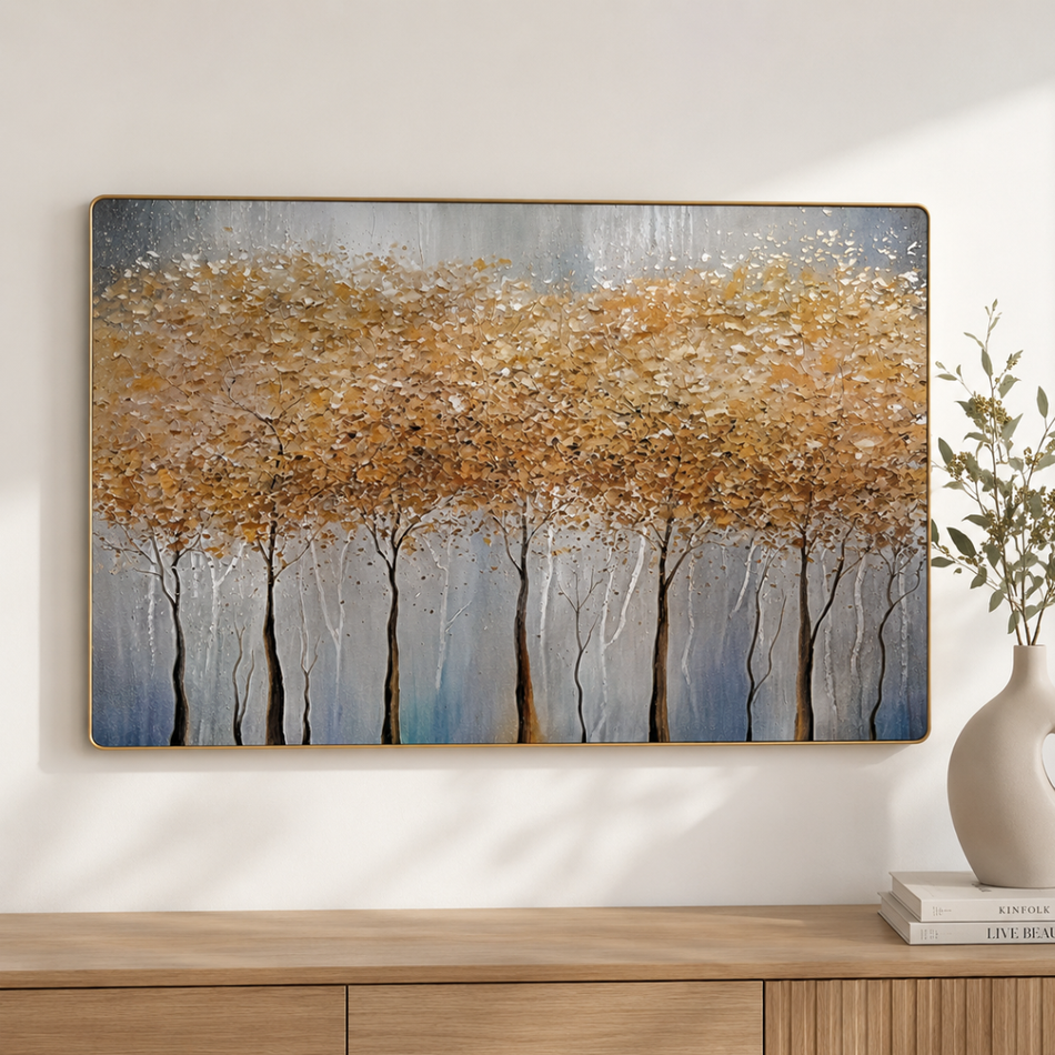 Large Gold Forest Textured Framed Wall Art 90 × 60cm – Golden Grove