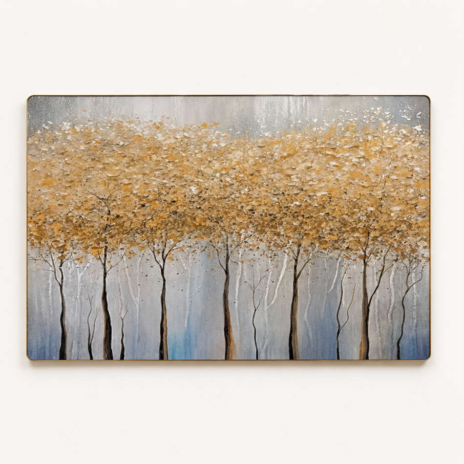 Large Gold Forest Textured Framed Wall Art 90 × 60cm – Golden Grove