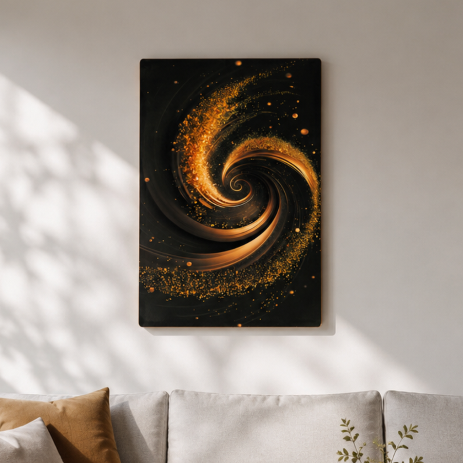 Golden Vortex Framed Wall Art 60 x 90cm Black and Gold