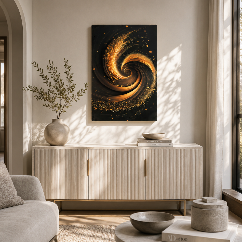 Golden Vortex Framed Wall Art 60 x 90cm Black and Gold