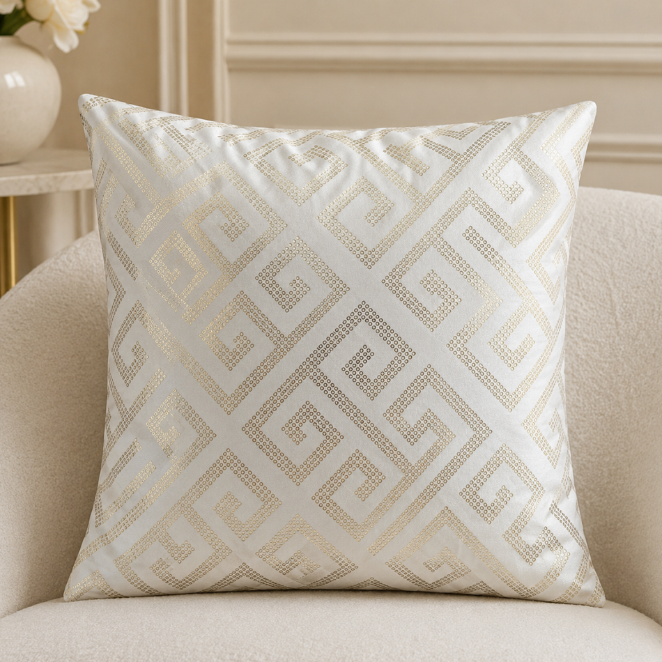 Greek Key Cushion Cover 45 x 45cm Cream and Gold