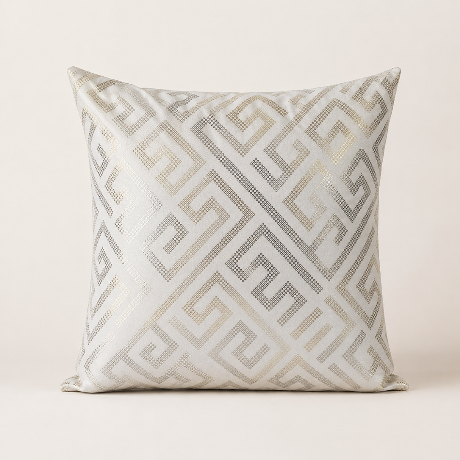Greek Key Cushion Cover 45 x 45cm Cream and Gold