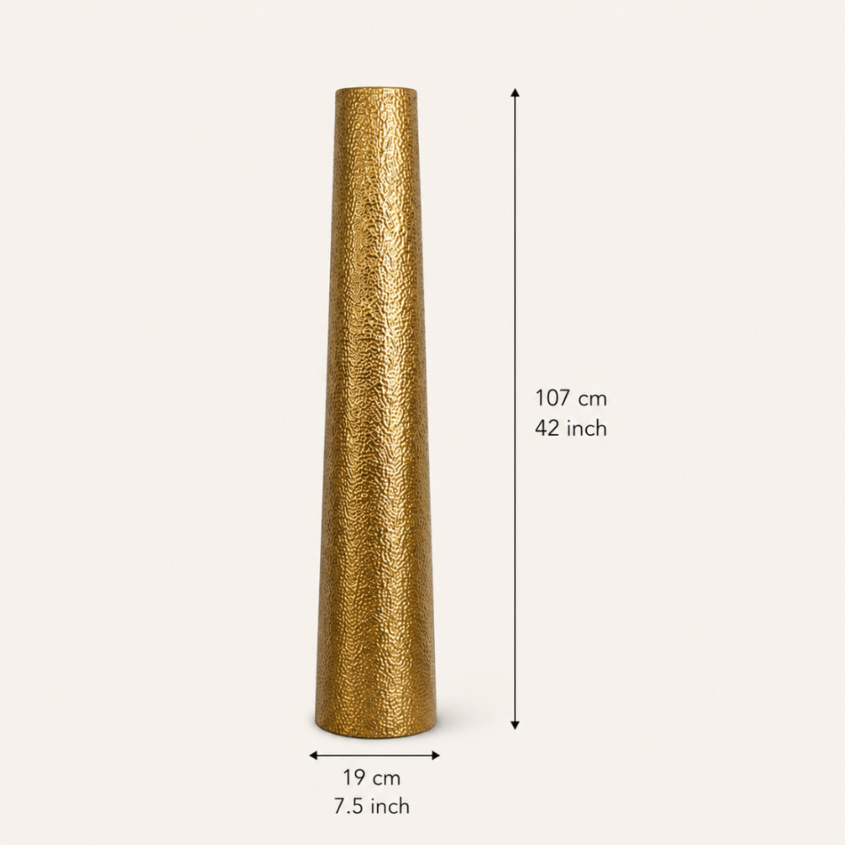 Hammered Gold Floor Vase 107cm – Tall Tapered Metal Vase