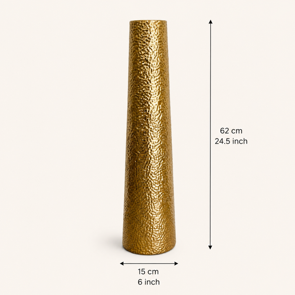 Hammered Gold Floor Vase 62cm – Tapered Metal Vase