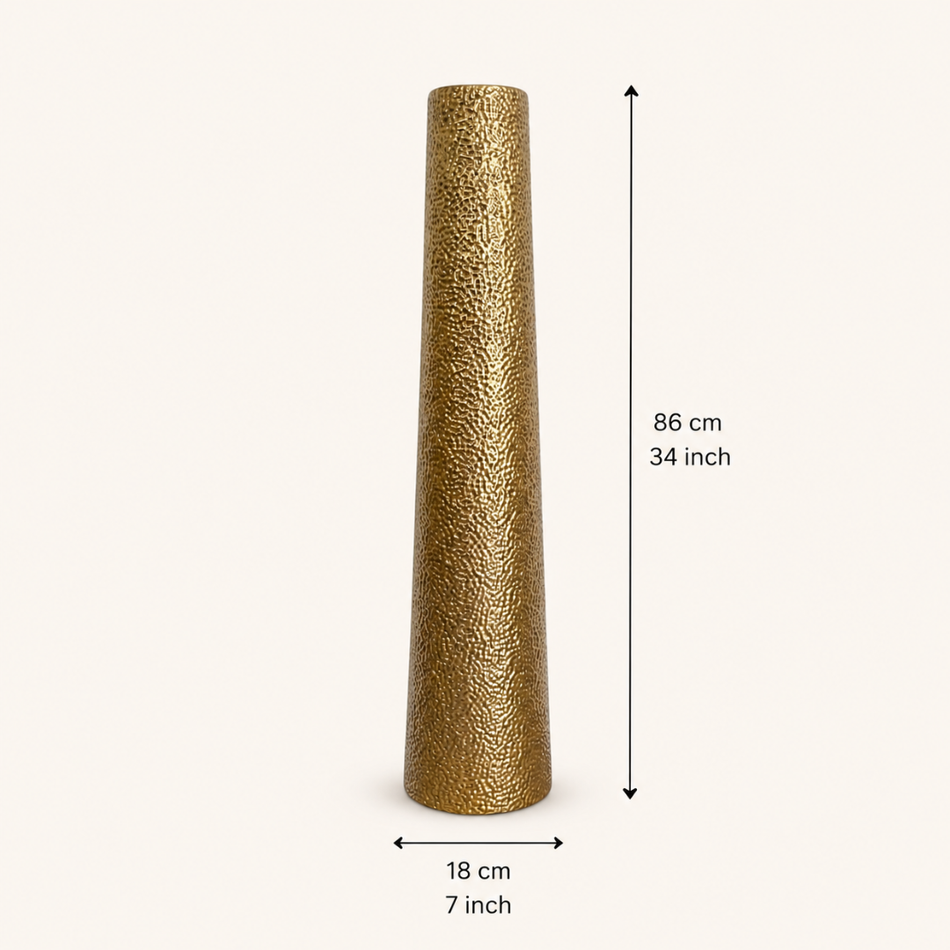 Hammered Gold Floor Vase 86cm – Tall Tapered Metal Vase