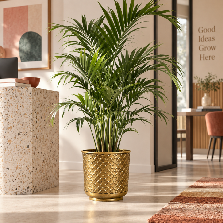 Hammered Gold Office Planter Pot 21cm Metal Plant Pot