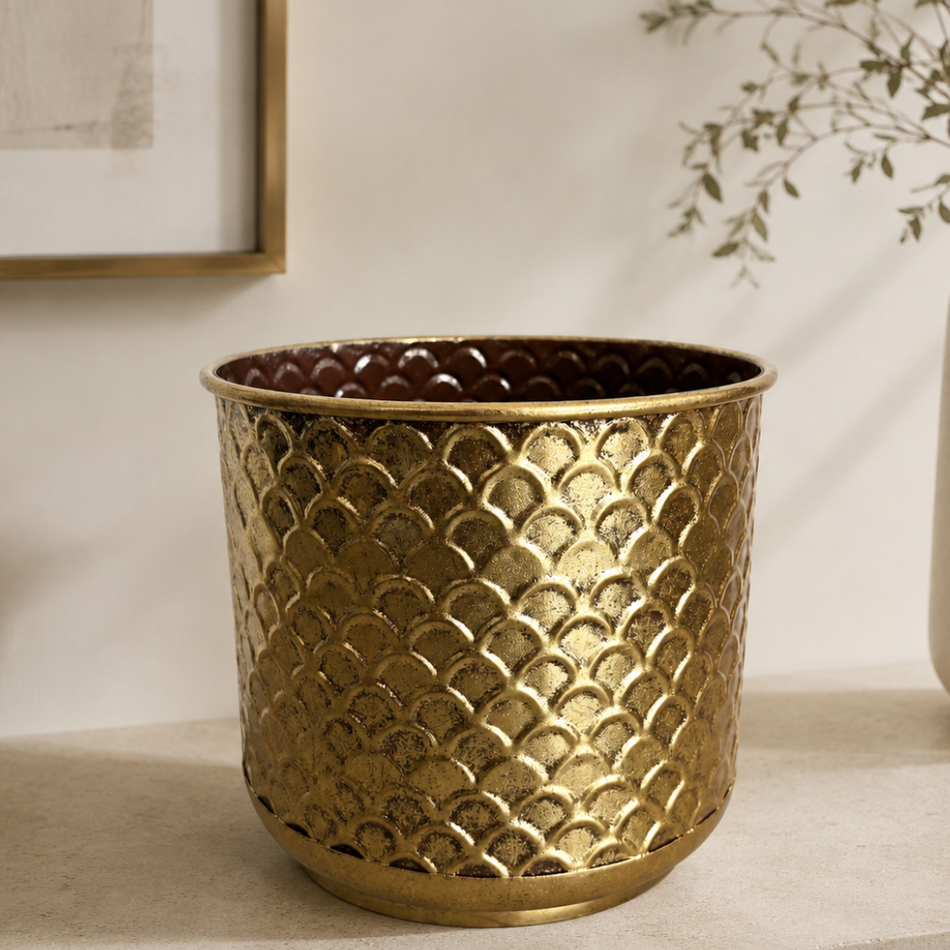 Hammered Gold Indoor Plant Pot 24cm – Metal Planter