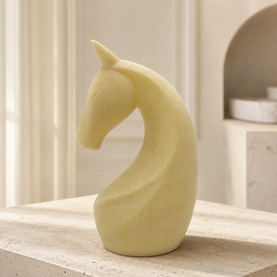 Horse Head Sculpture 34cm – Cream Marble-Effect Ornament