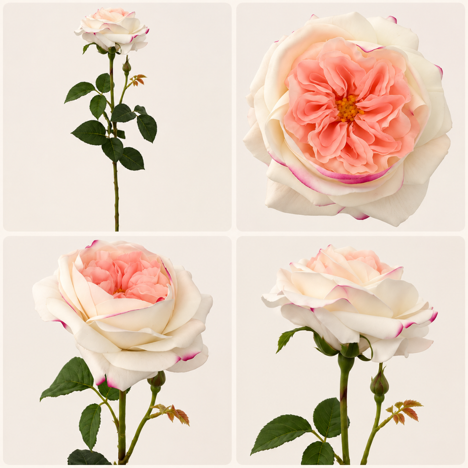 Artificial Juliet Rose Spray 68cm Pink White - Single Stem