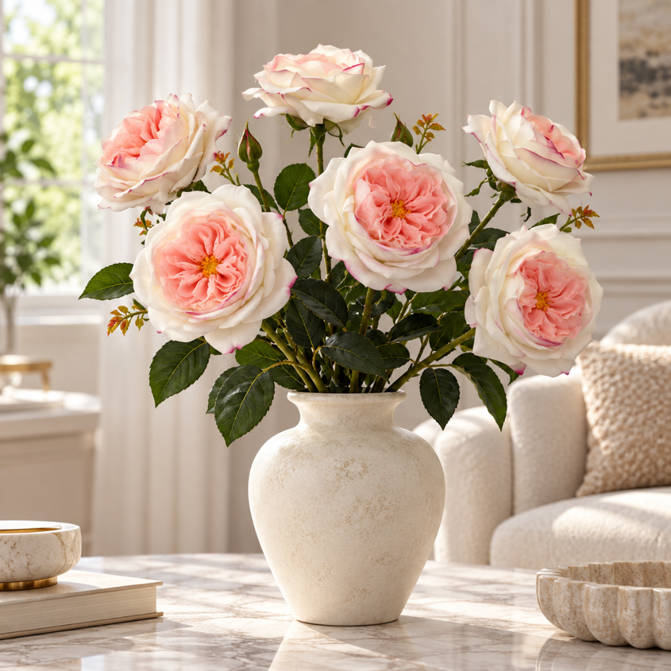 Artificial Juliet Rose Spray 68cm Pink White - Single Stem