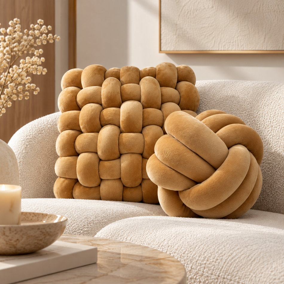 Knot Ball Decorative Pillow 27 x 27cm Camel