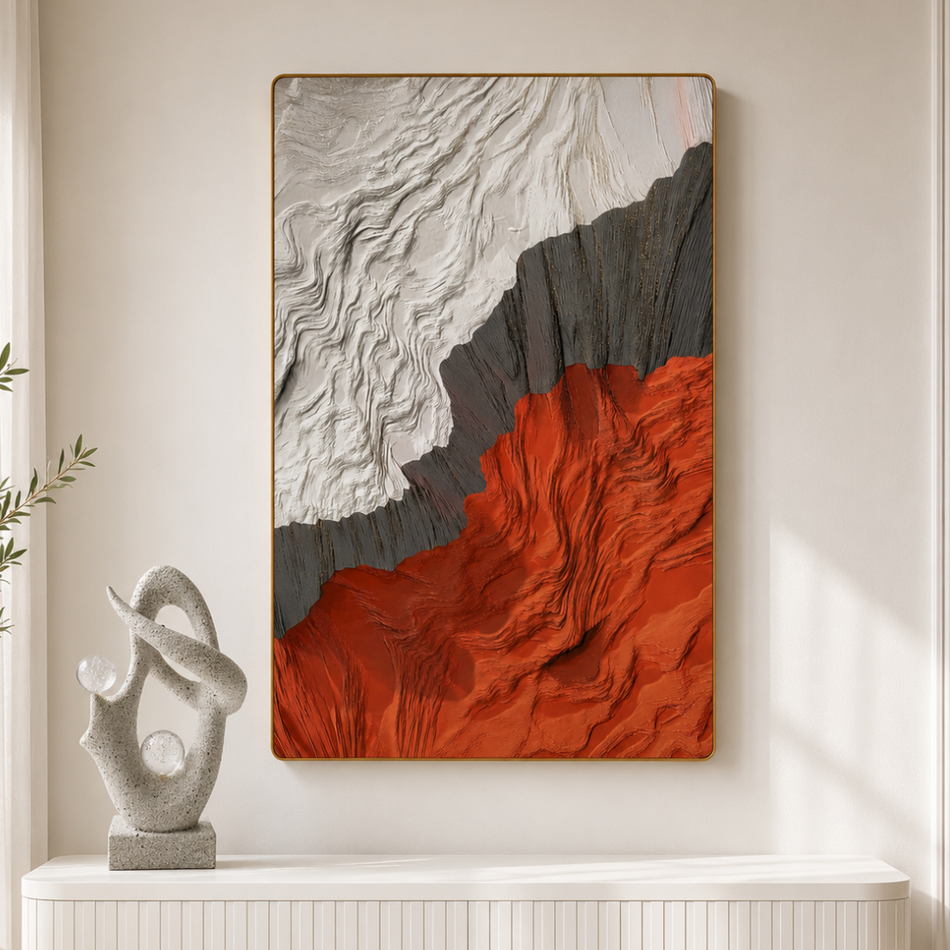 Layered Canyon Textured Framed Wall Art 60 x 90cm Terracotta and Cream