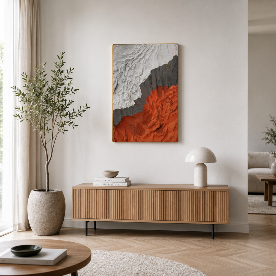 Layered Canyon Textured Framed Wall Art 60 x 90cm Terracotta and Cream