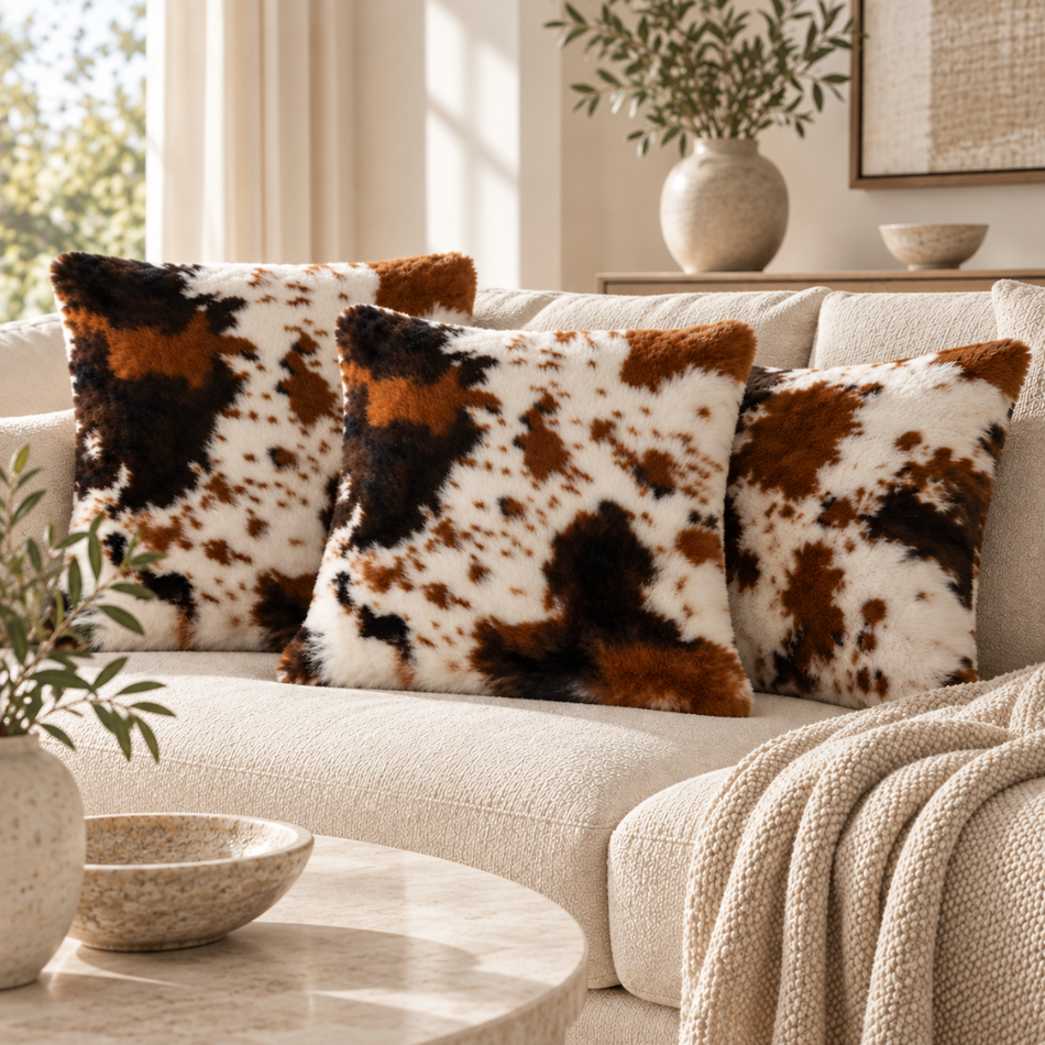 Leopard Print Faux Fur Cushion Cover 45 × 45cm – Brown & Black