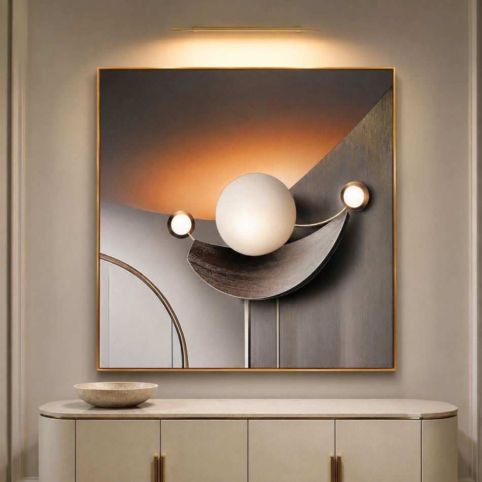 Modern Balance Wall Framed Art 90 x 90cm Bronze and Gold