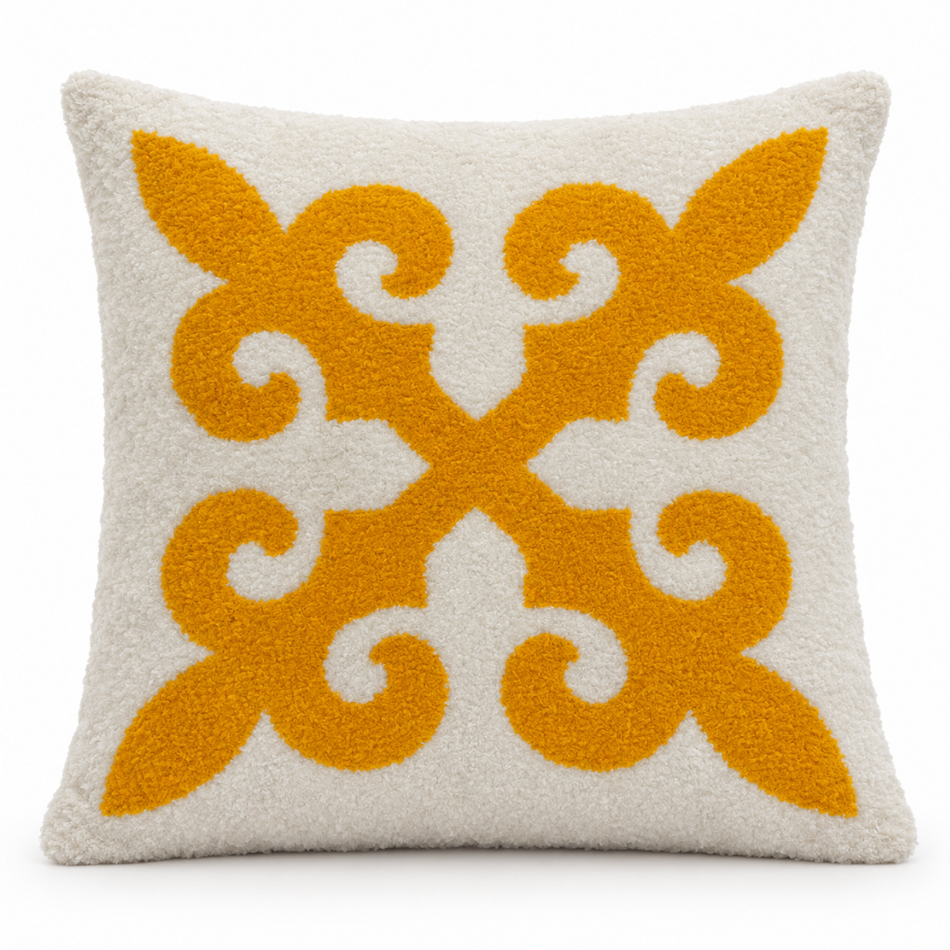 Ornamental Scroll Cushion Cover 45 x 45cm Mustard Yellow and Cream