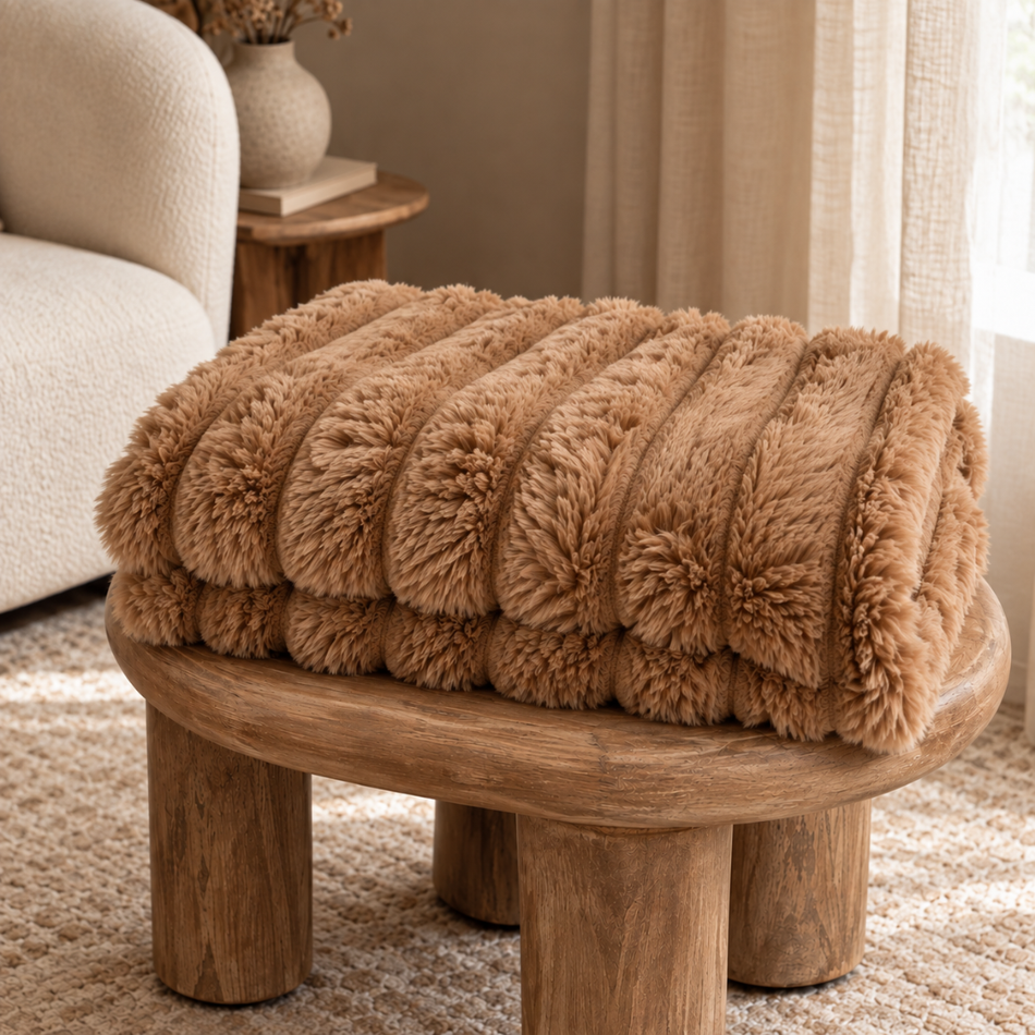 Large Camel Faux Fur Throw Blanket for Sofa & Bed – 200 × 230cm