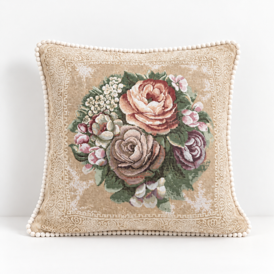 Rose Bouquet Tapestry Cushion Cover 50 x 50 cm Beige