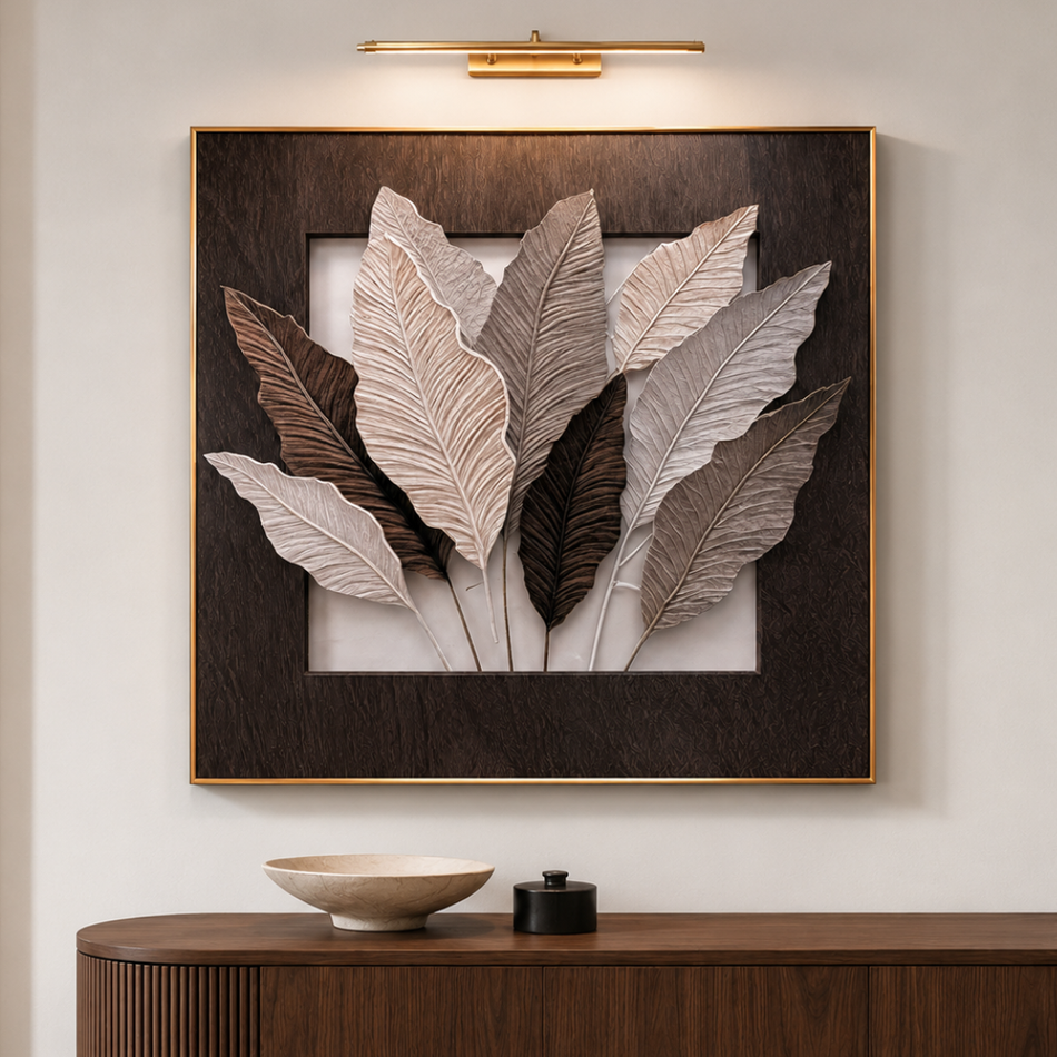 Sculpted Leaves Framed Wall Art 90 x 90cm Cream and Dark Brown