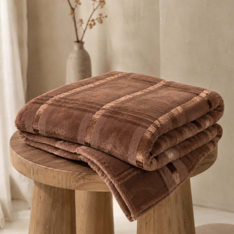 Large Copper Brown Plush Throw Blanket -  180 x 200cm