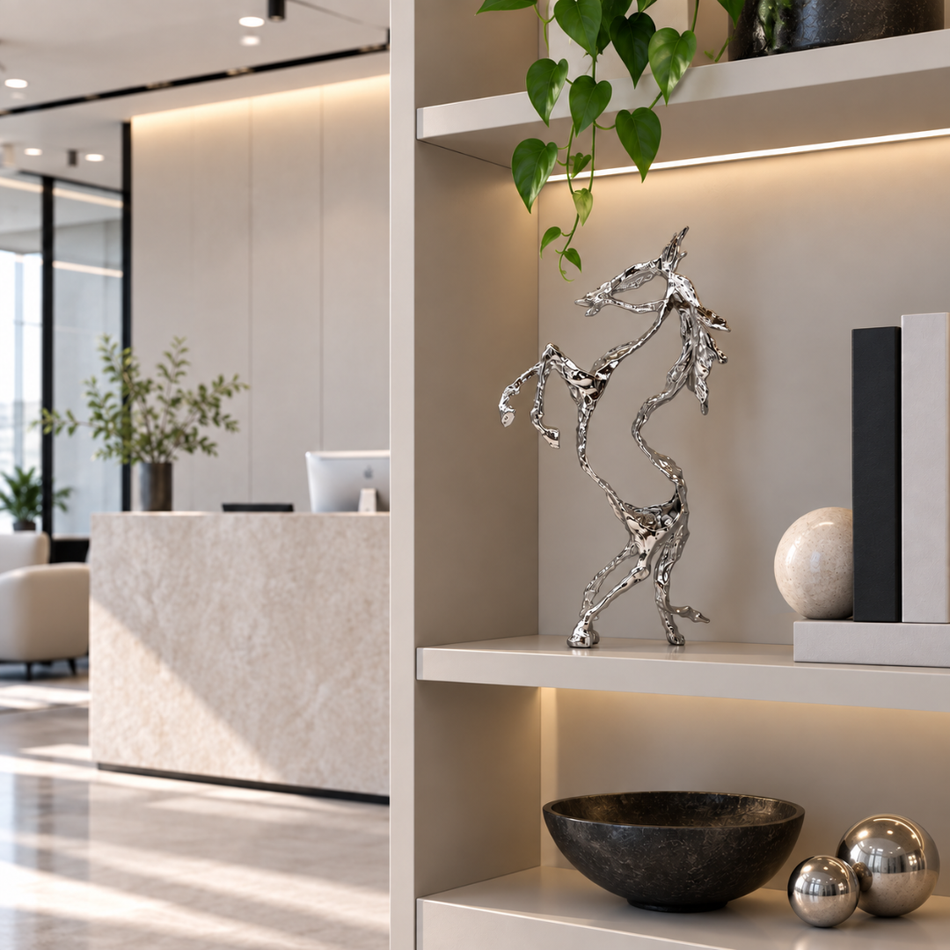 Silver Abstract Horse Sculpture 36cm Office Reception Ornament