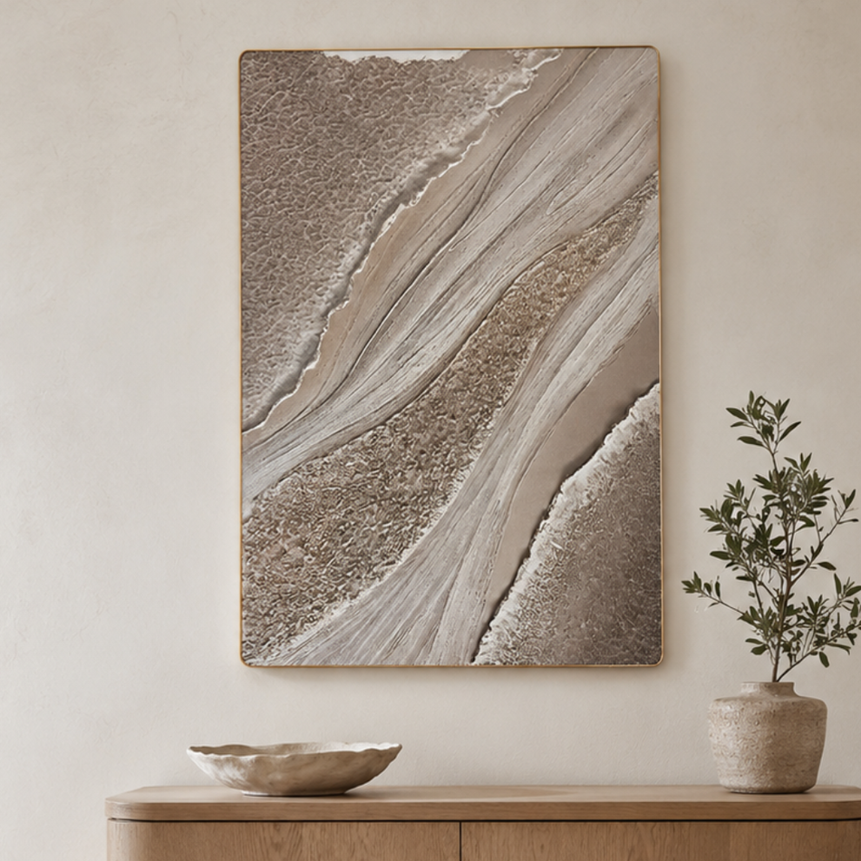 Silver Drift Textured Framed Wall Art 60 x 90cm Pearl and Grey