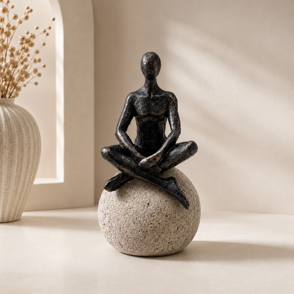 Thinker Figurine on Stone Ball 22cm Pose A – Sculptural Figure Ornament