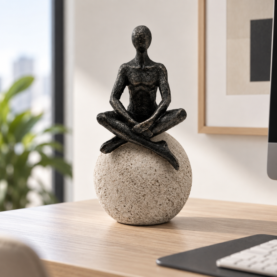 Thinker Figurine on Stone Ball 22cm Pose A Office Desk Ornament
