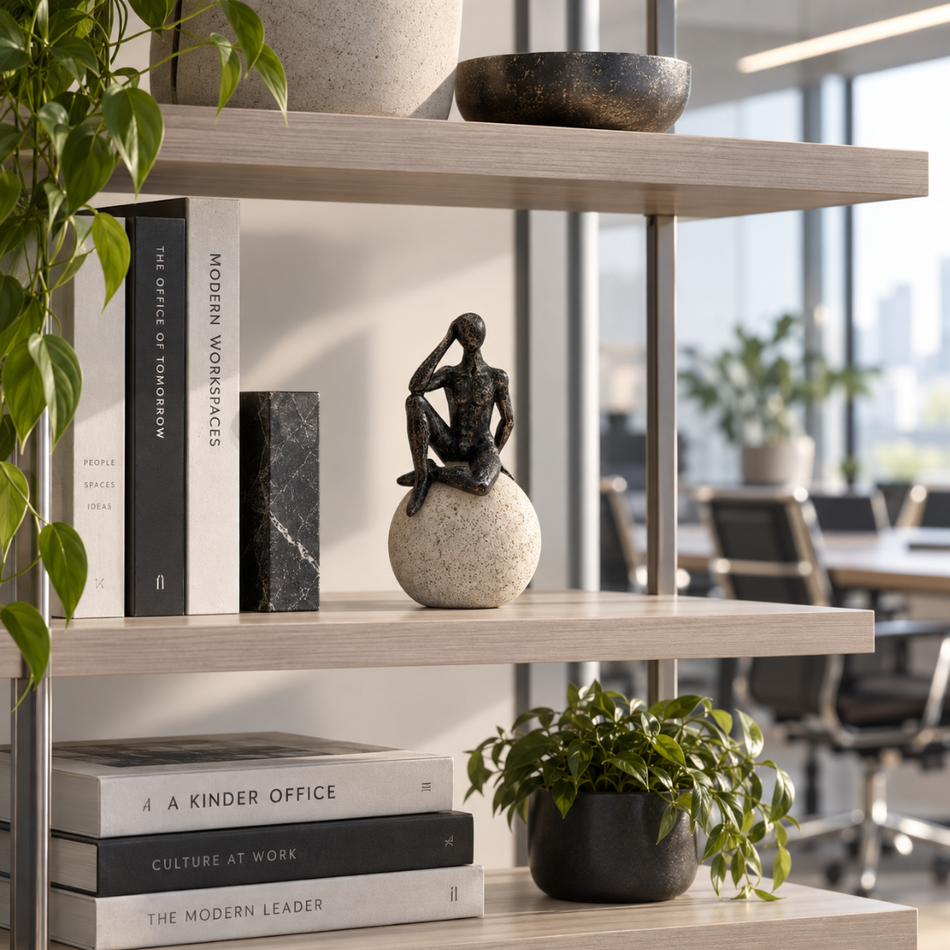 Thinker Figurine on Stone Ball 22cm Pose B Office Desk Ornament