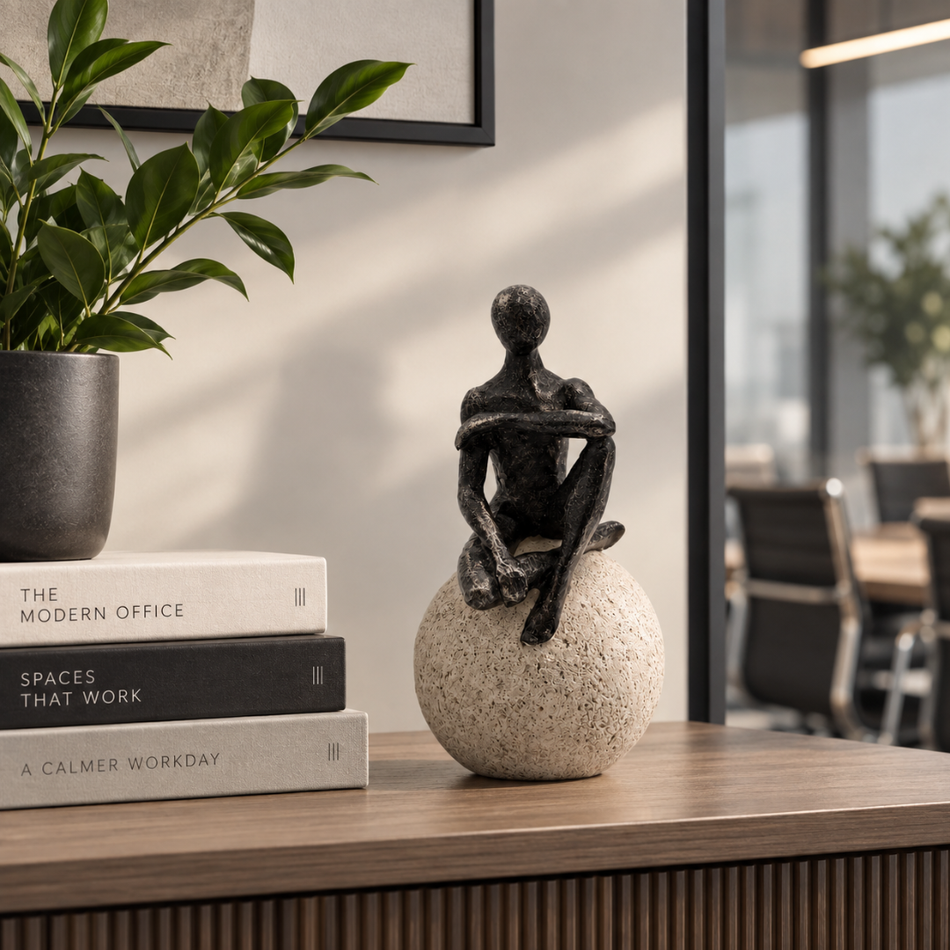 Thinker Figurine on Stone Ball 22cm Pose C Office Desk Ornament