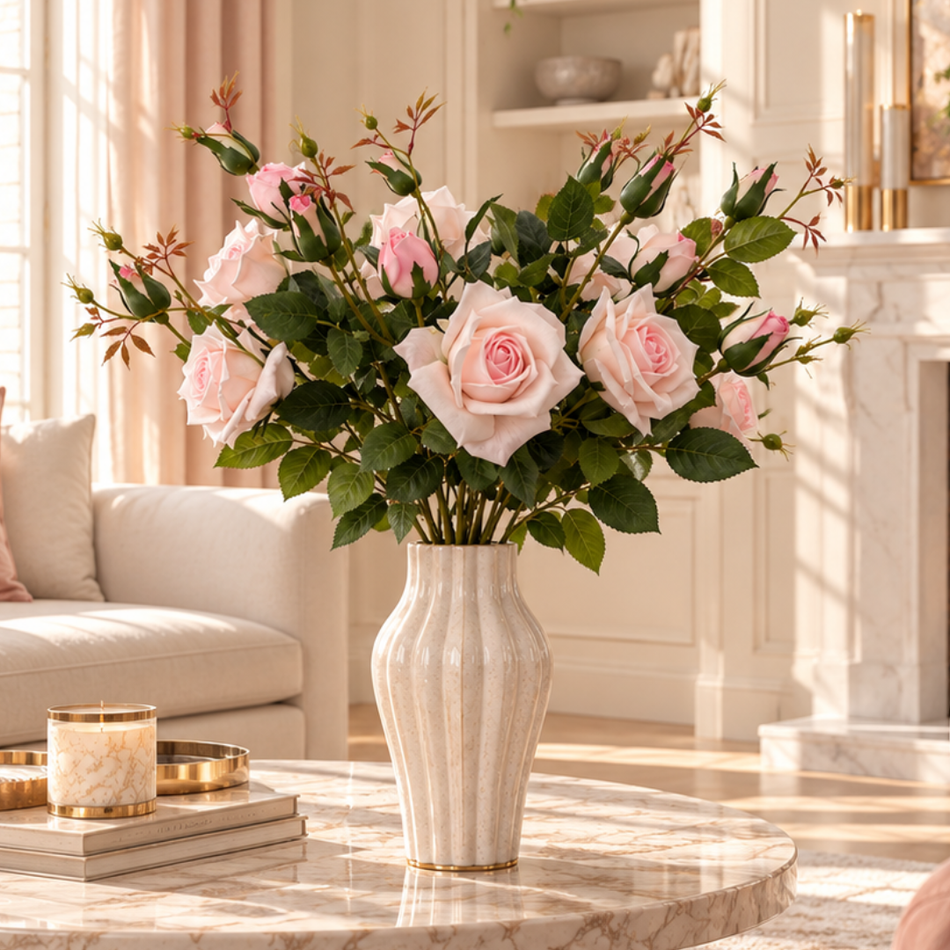 Artificial Three Head Rose Stem 72cm Light Pink