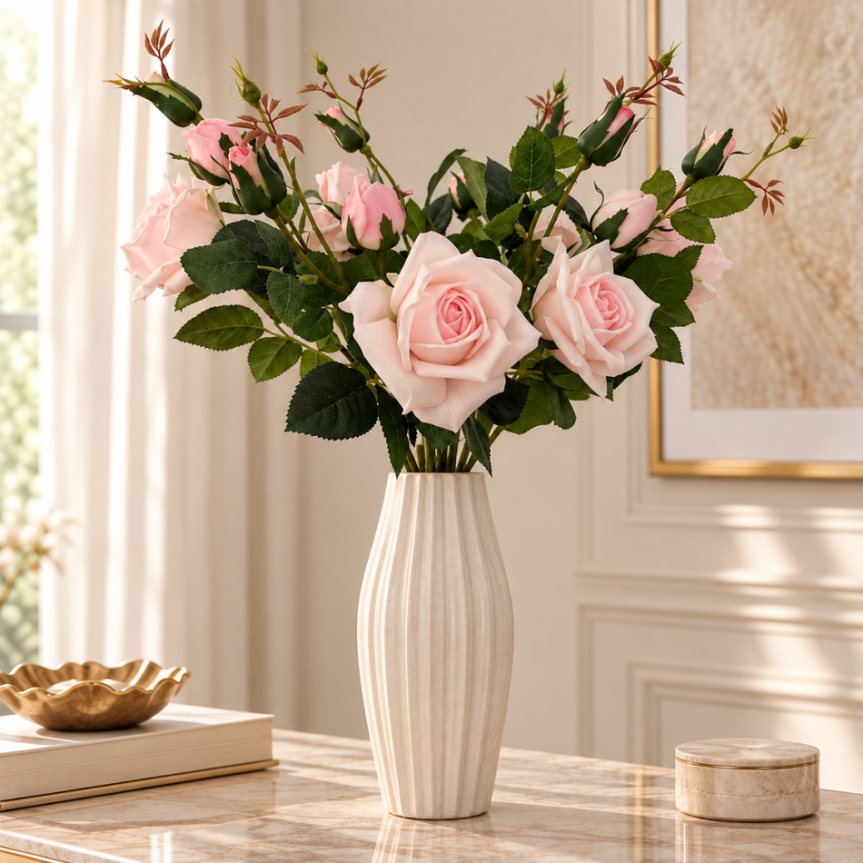 Artificial Three Head Rose Stem 72cm Light Pink