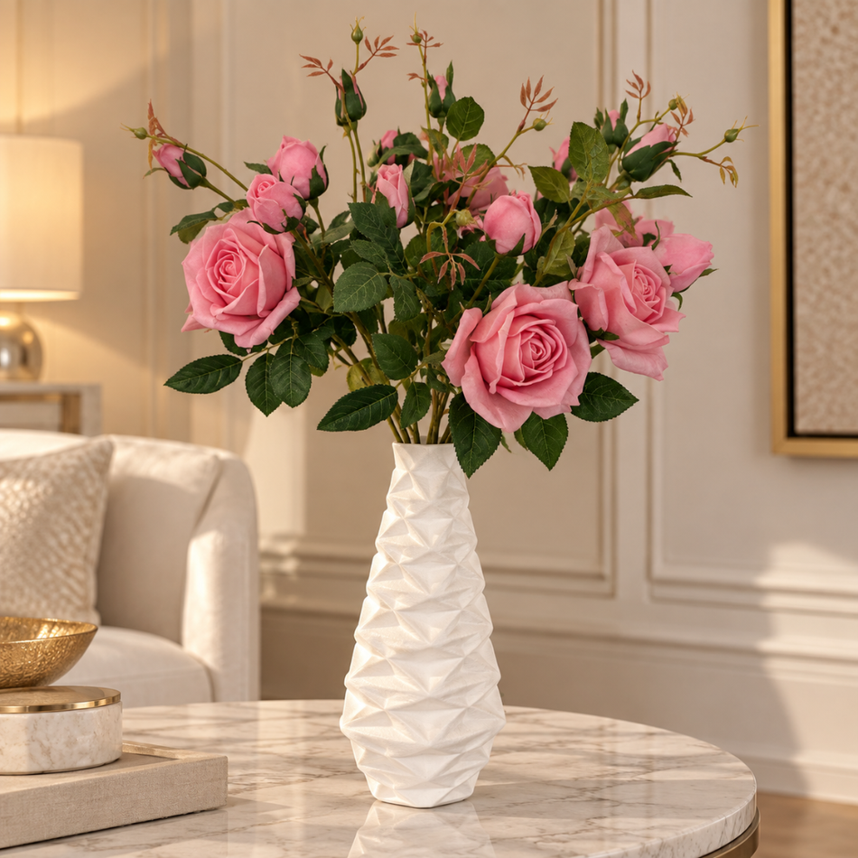 Artificial Three Head Rose Stem 72cm Rose Pink