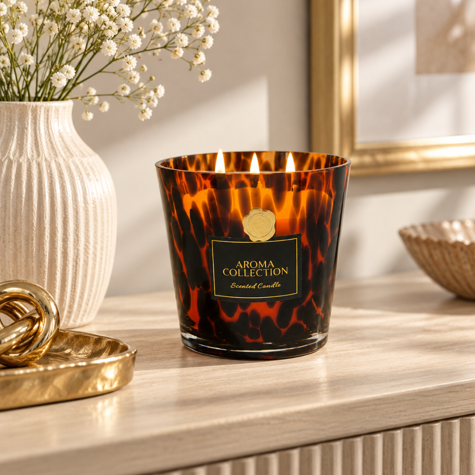 Three Wick Scented Candle 13.5cm Tortoiseshell Glass