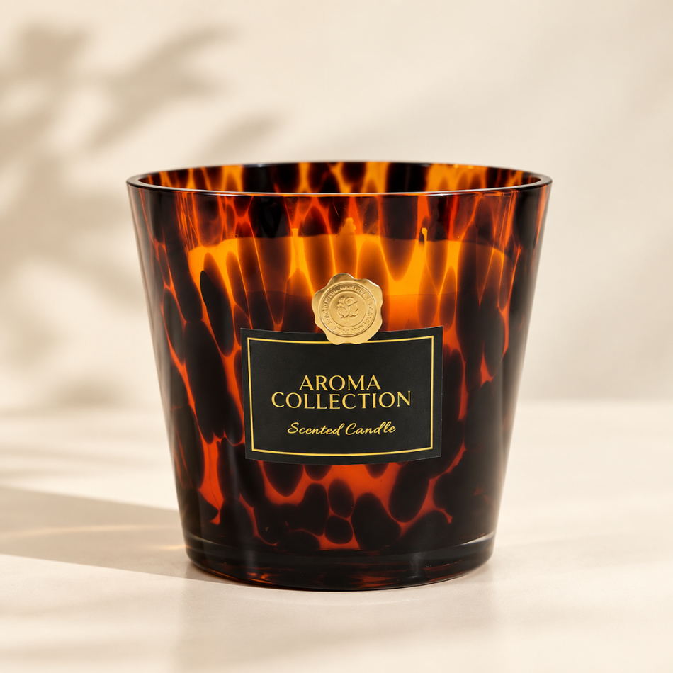 Three Wick Scented Candle 13.5cm Tortoiseshell Glass
