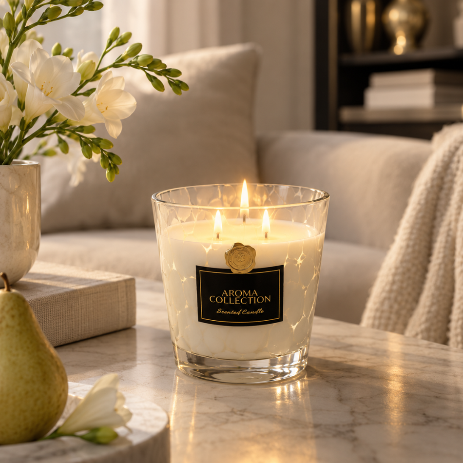Three Wick Scented Candle 13.5cm White Speckled Glass