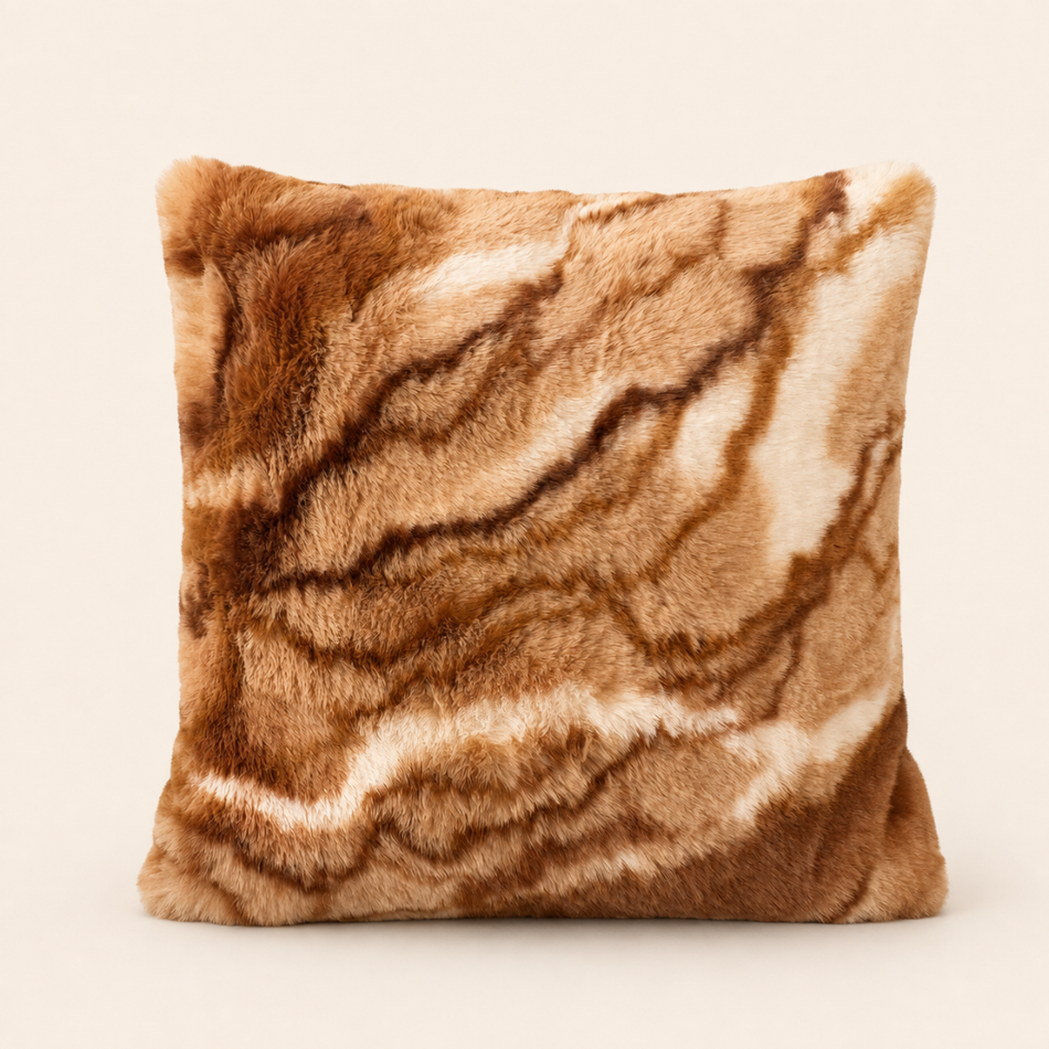 Tiger Stripe Faux Fur Cushion Cover 45 x 45cm Tan and Cream