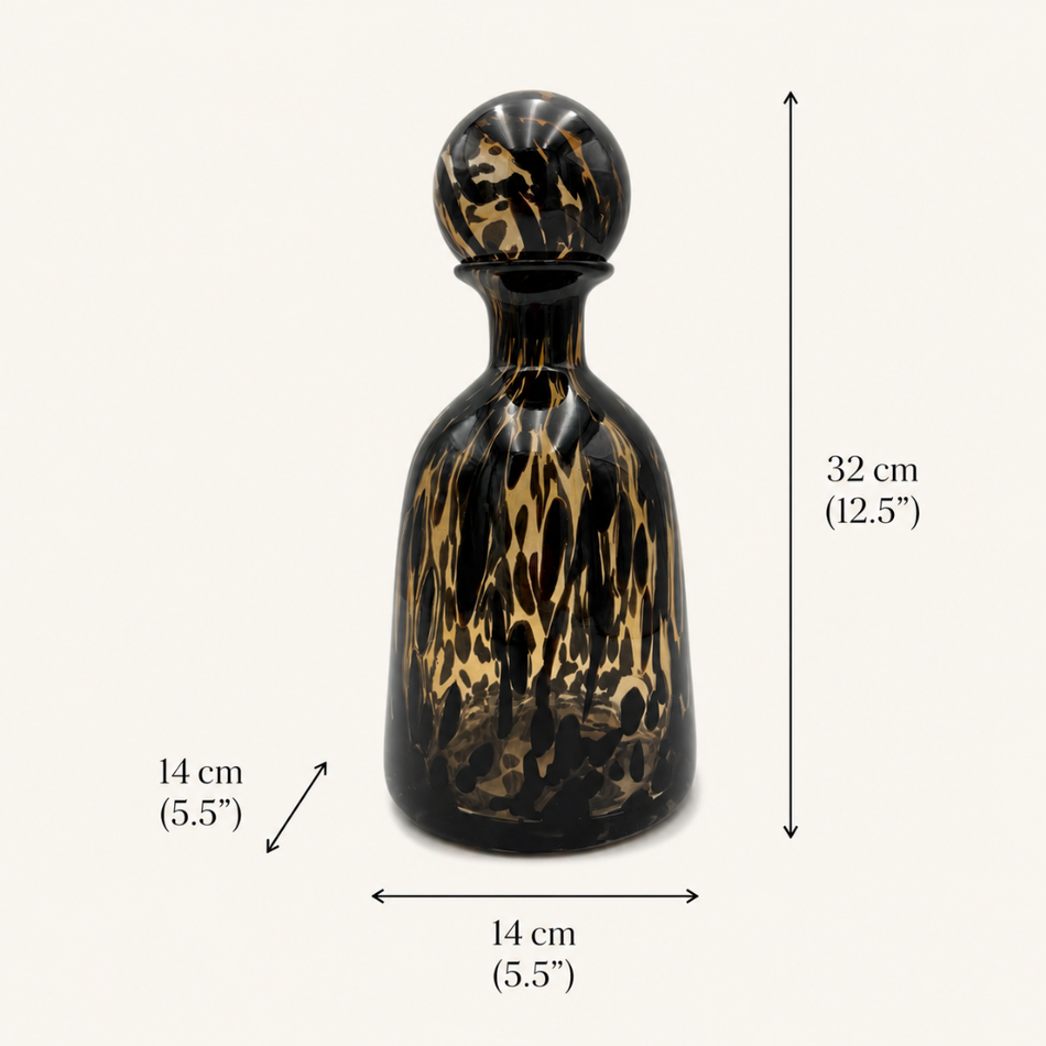 Tortoiseshell Glass Bottle Vase with Ball Stopper 32cm – Amber & Black Decorative Bottle