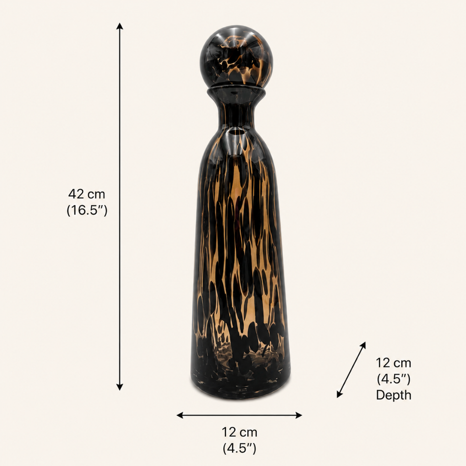 Tortoiseshell Glass Bottle Vase with Ball Stopper 42cm – Amber & Black Decorative Bottle