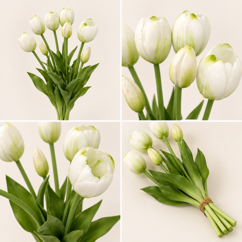 Artificial Tulip Bunch 40cm White - 3 Blooms & 2 Buds Faux Tulips