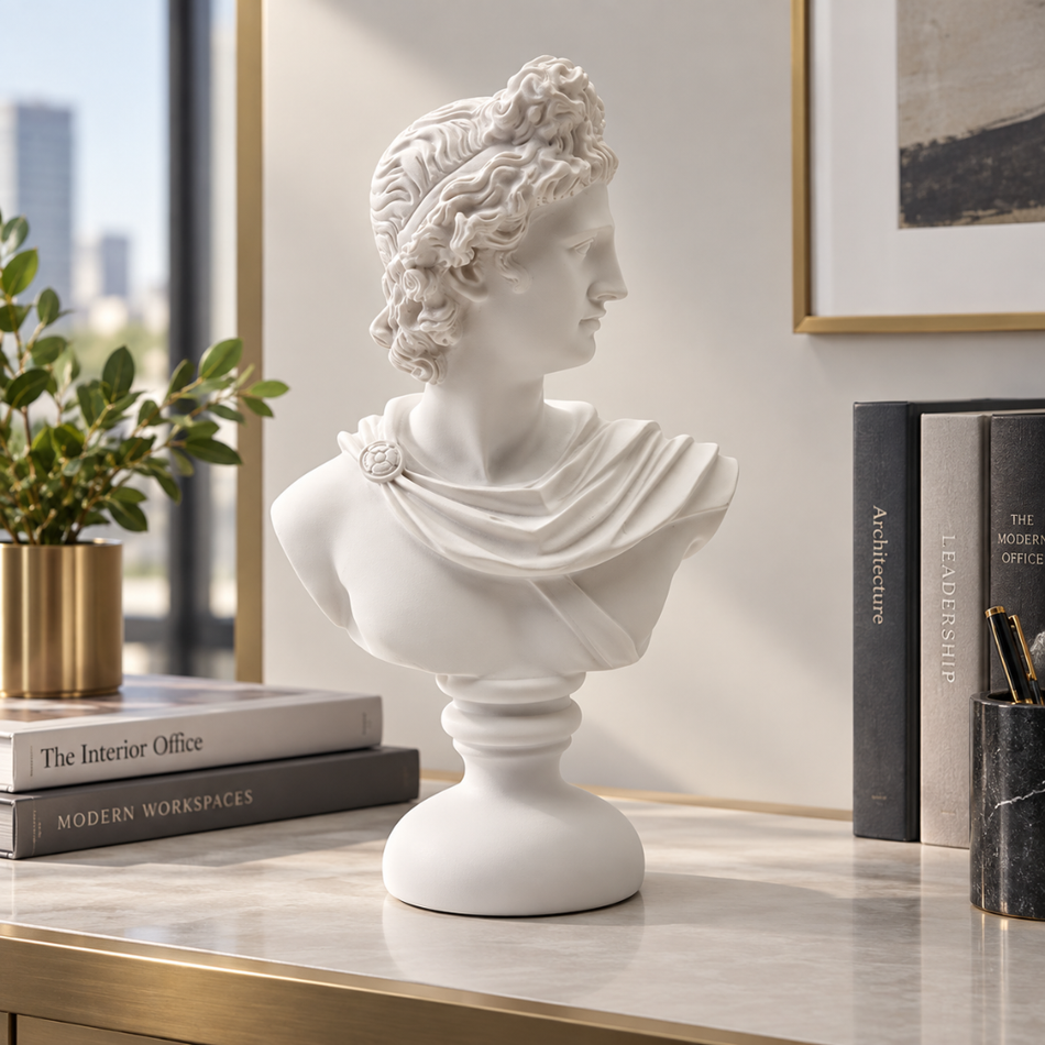 White Apollo Bust 30cm Greek God Statue Office Shelf Decor
