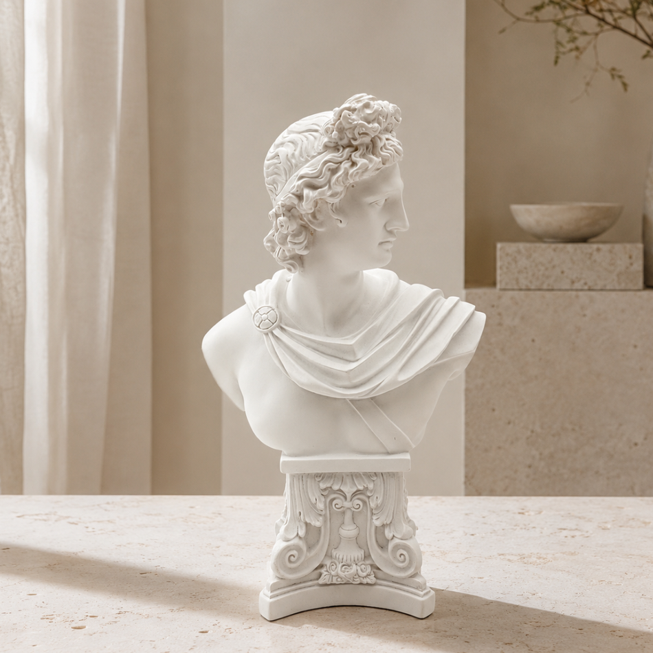 White Apollo Bust 32cm – Greek God Statue