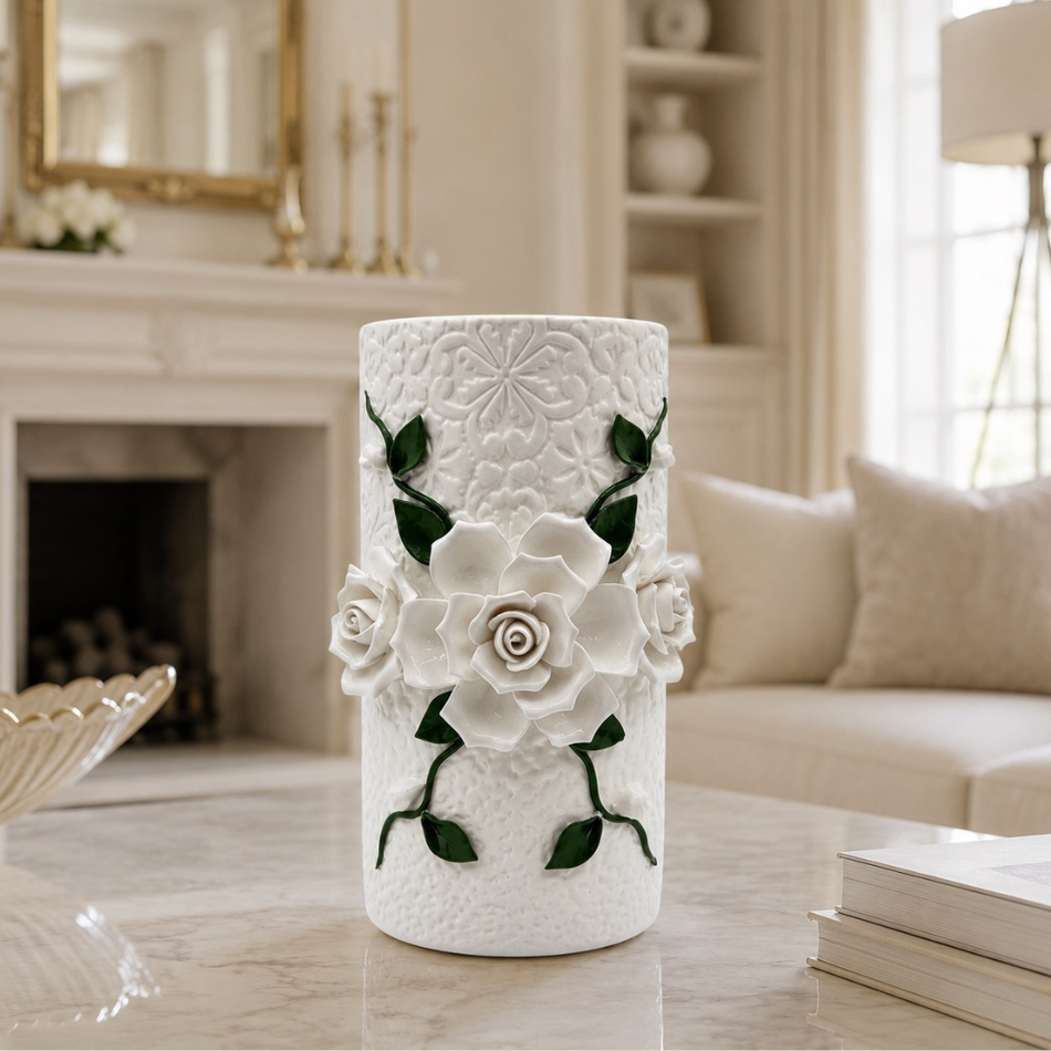 White Ceramic Blossom Vase 24cm – Decorative Floral Flower Vase