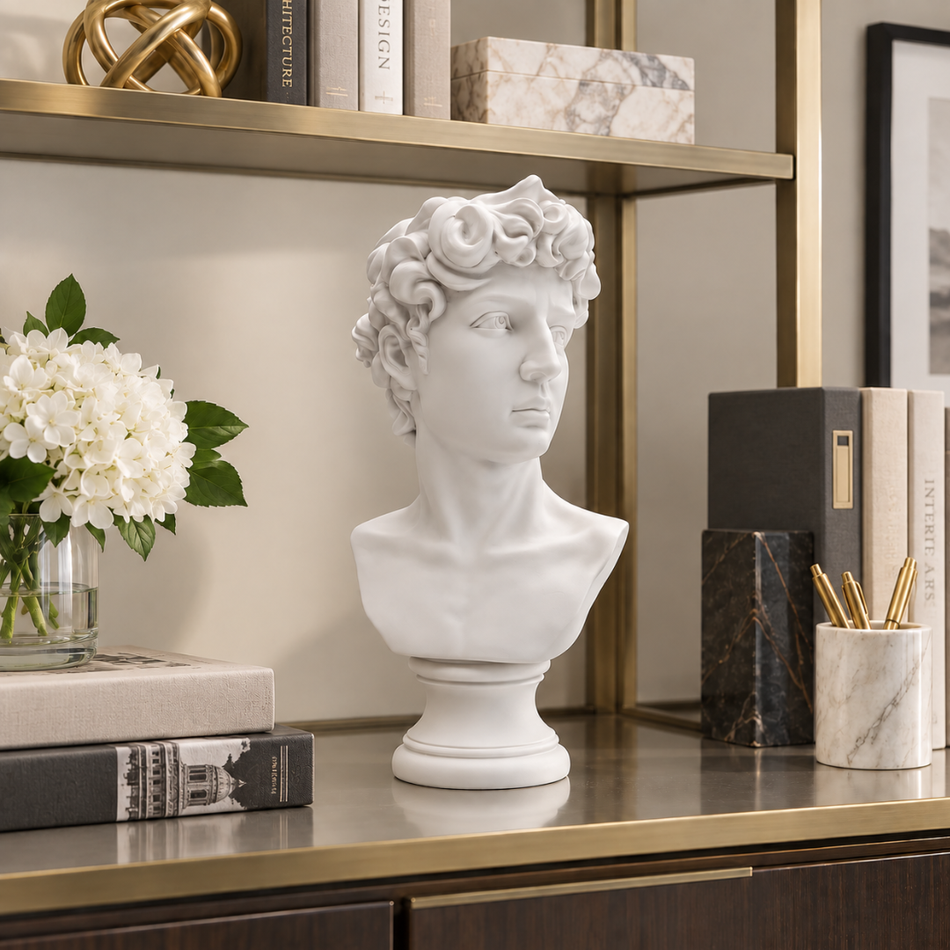 White David Bust 43cm Michelangelo Statue Office Desk Decor
