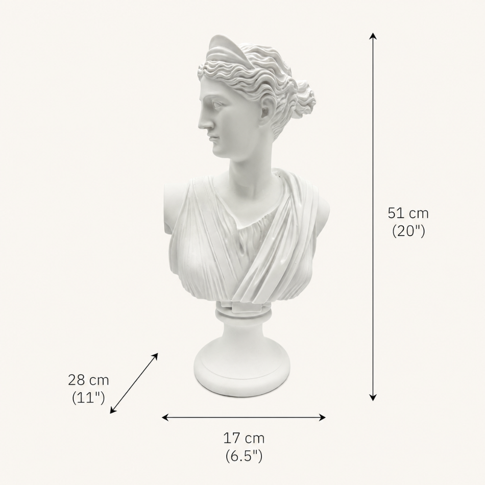 White Diana Bust 51cm – Roman Goddess Statue